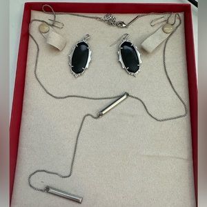 Kendra Scott silver long necklace and black earring set
